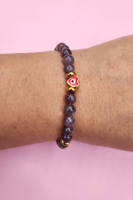 pulsera de amatista con ojo turco de corazon