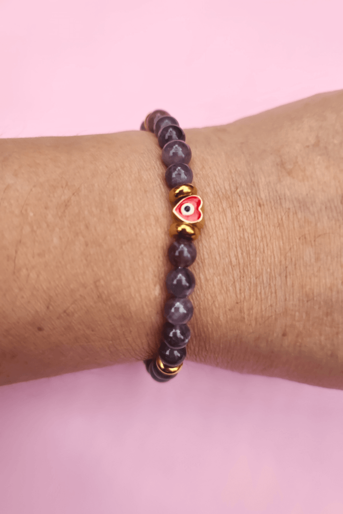 pulsera de amatista con ojo turco de corazon