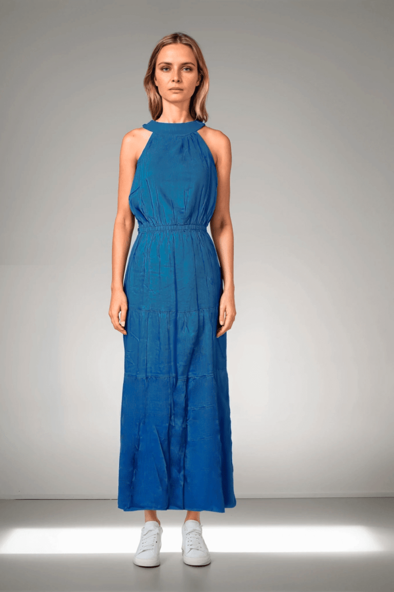 vestido halter azul denim