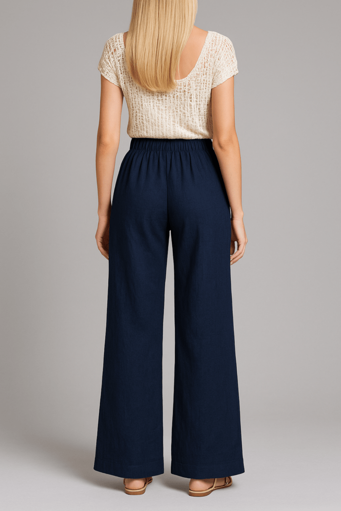 pantalon de lino azul espalda