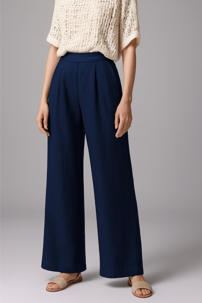 pantalón palazo azul de lino