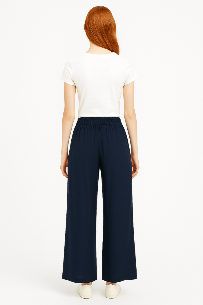 pantalón palazzo azul navy viena de espalda