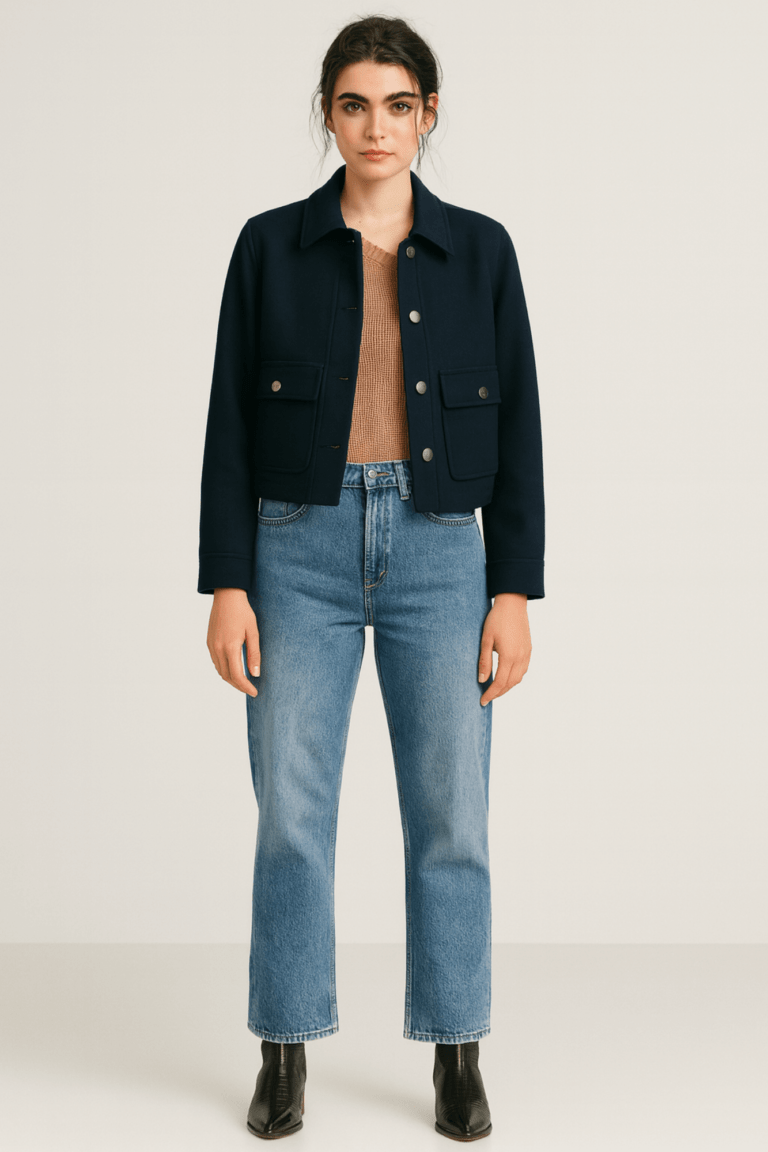 outfit casual con casaca azul